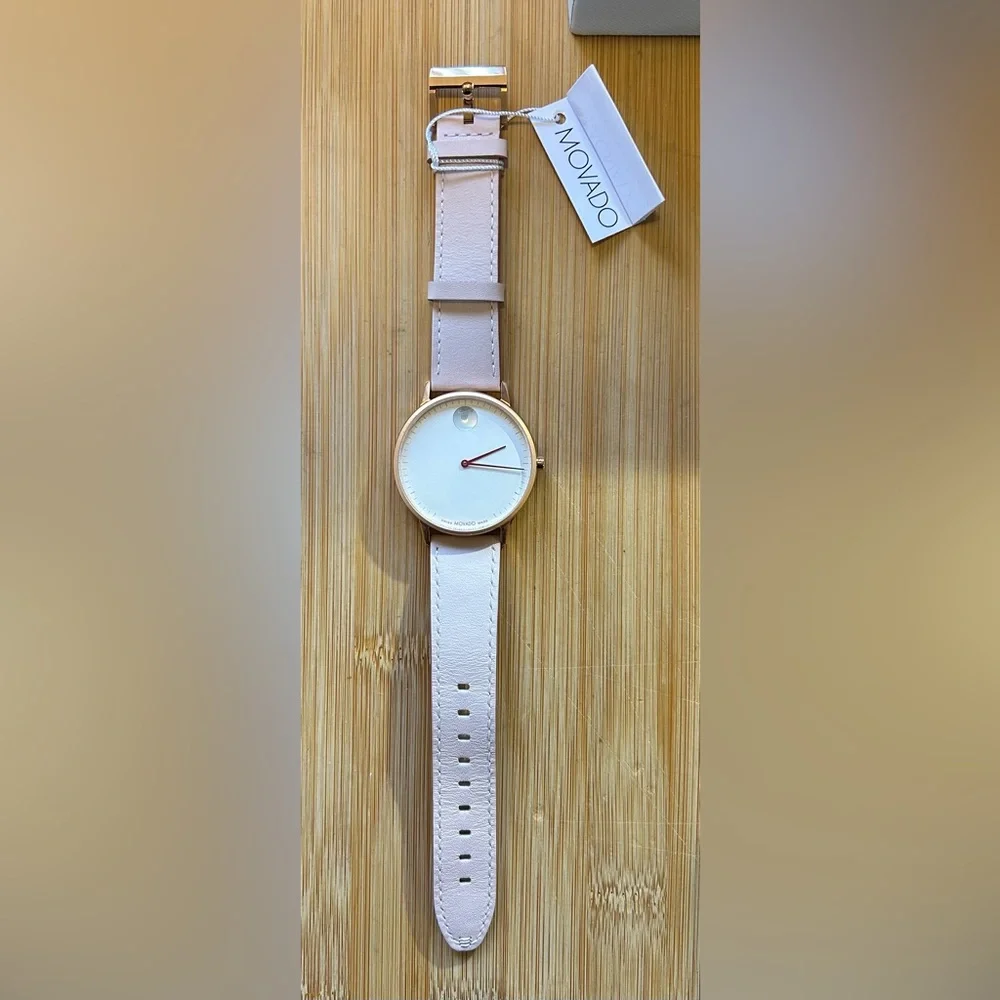 Movado Face Watch With 41mm SilverWhite Face With & Light Pink Leather Band - Picture 5 of 7